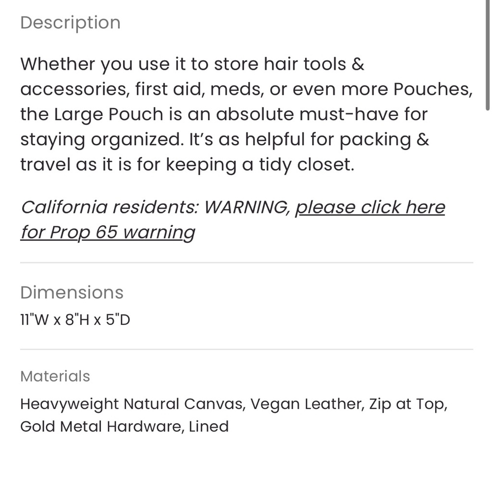 Stoney Clover Lane Large Pouch - Vegan leather, canvas in Tan with dust bag - Picture 8 of 10